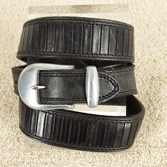 Pleated Look BENCH CRAFT 1" Leather Belt fits 32"-34", Black, Textured Detail - Picture 1 of 12